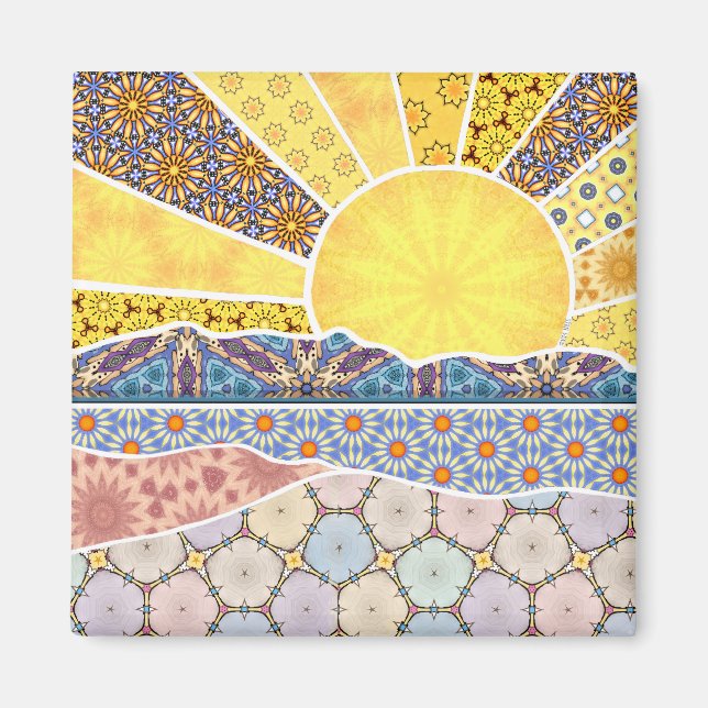 Patchwork-Berg-Sonnenaufgang Magnet (Vorne)