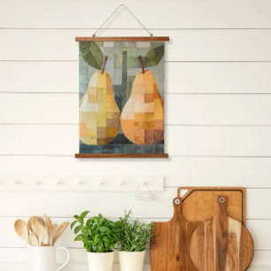 Patchwork Birnen Tapestroscroll Art Wandteppich Mit Holzrahmen