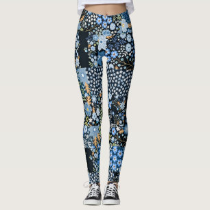 Patchwork Blaue Blumen: Nahtlose Stoffe. Leggings