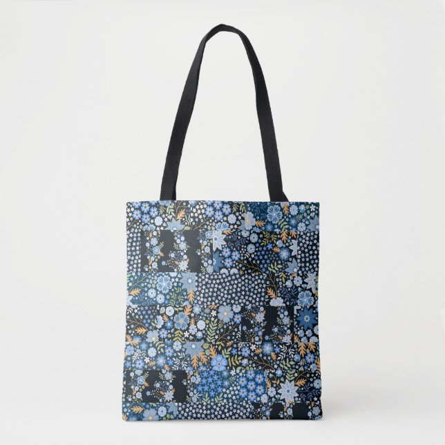 Patchwork Blaue Blumen: Nahtlose Stoffe. Tasche (Vorderseite)