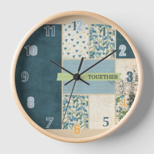 Patchwork Bleu Ensemble Mur Horloge