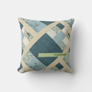 Patchwork Bleu Ensemble Oreiller Diagonale