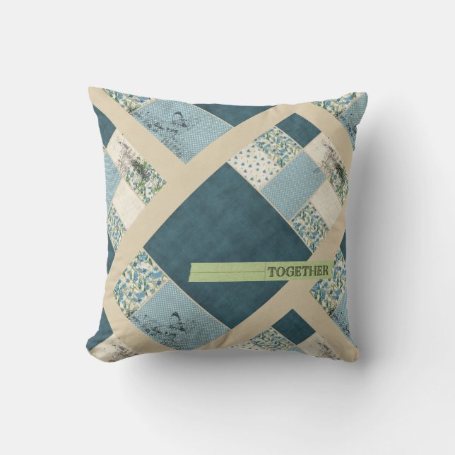 Patchwork Bleu Ensemble Oreiller Diagonale (Recto)