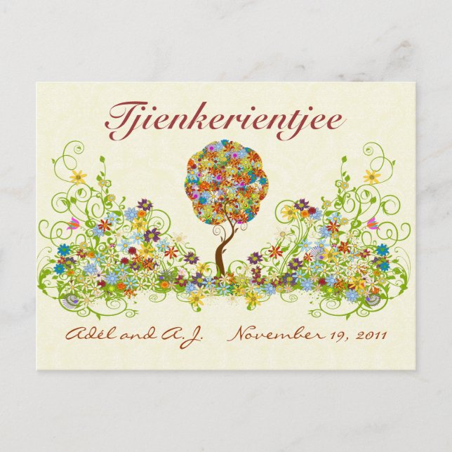 Patchwork Blume Liebe Tree Danke Post Card Postkarte (Vorderseite)