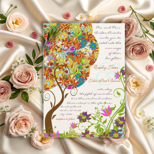 Patchwork-Blumen-Liebesbaum-Hochzeitseinladung Einladung