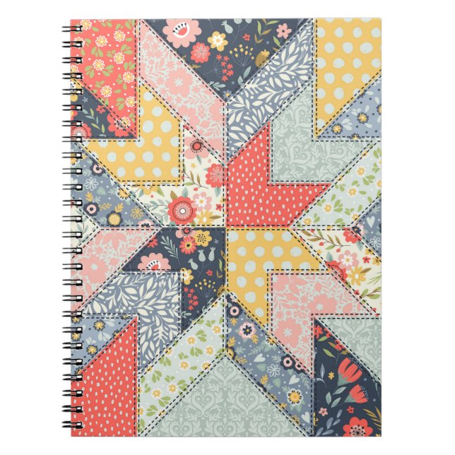 Patchwork-Blumen: Vintage-Ornament Notizblock (Vorderseite)