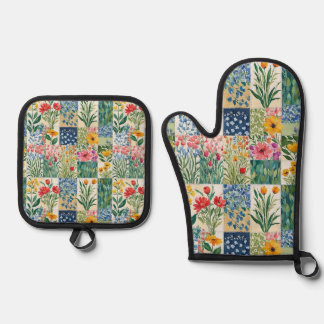Patchwork Blumengarten Hübsch Ofenhandschuh & Topflappen-Set