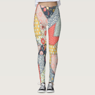 Patchwork-Blumenmuster: Vintage-Ornament Leggings
