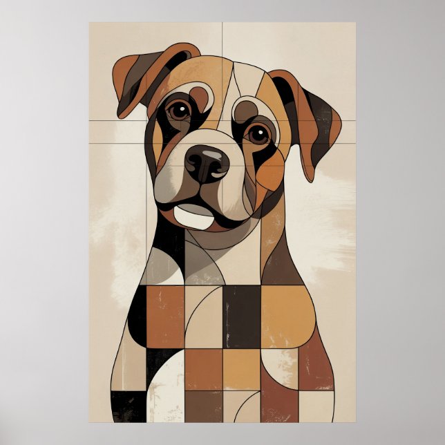 Patchwork-Boxer - Geometrischer Hund Poster (Vorne)