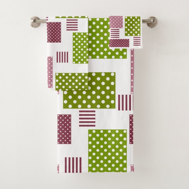 Patchwork Brauner Polka-Punkte Weiße Rückseite Badhandtuch Set (Insitu)