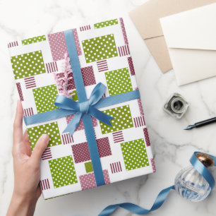Patchwork Brauner Polka-Punkte Weiße Rückseite Geschenkpapier