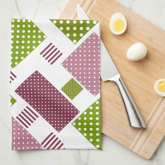 Patchwork Brauner Polka-Punkte Weiße Rückseite Geschirrtuch (Viertel Falte)
