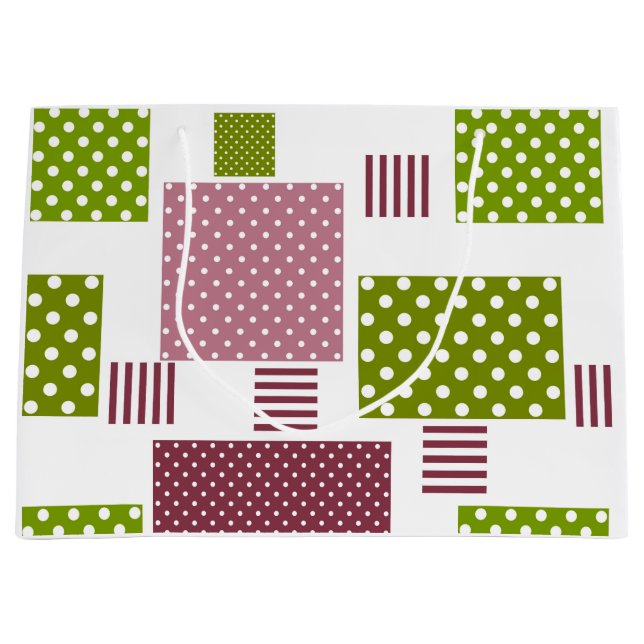 Patchwork Brauner Polka-Punkte Weiße Rückseite Große Geschenktüte (Vorderseite)