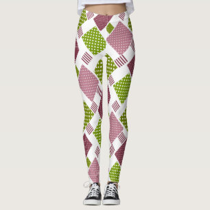 Patchwork Brauner Polka-Punkte Weiße Rückseite Leggings
