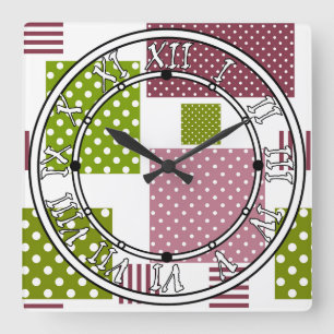 Patchwork Brauner Polka-Punkte Weiße Rückseite Quadratische Wanduhr
