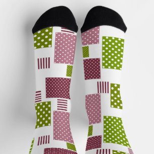 Patchwork Brauner Polka-Punkte Weiße Rückseite Socken