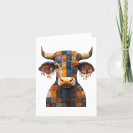 Patchwork Bull Greetings Card Dankeskarte