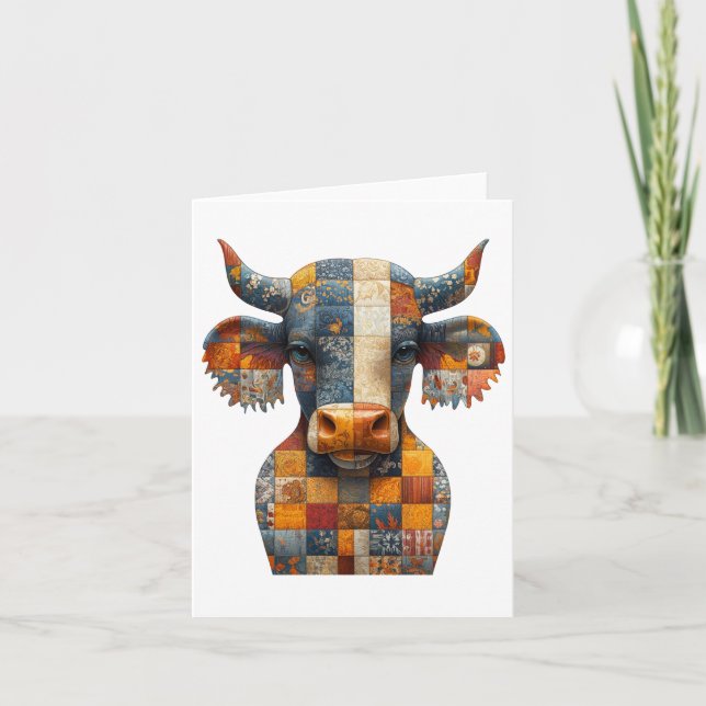 Patchwork Bull Greetings Card Dankeskarte (Vorderseite)
