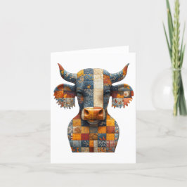 Patchwork Bull Greetings Card Dankeskarte