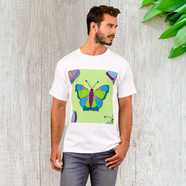 Patchwork Butterfly Pattern on Green T-Shirt (Von Creator hochgeladen)
