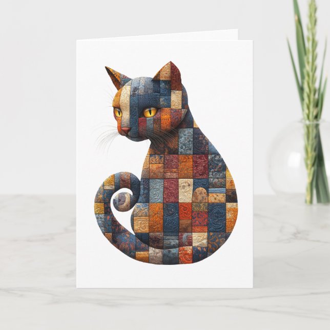 Patchwork Cat Greetings Card Dankeskarte (Vorderseite)
