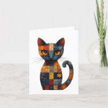 Patchwork Cat Greetings Card