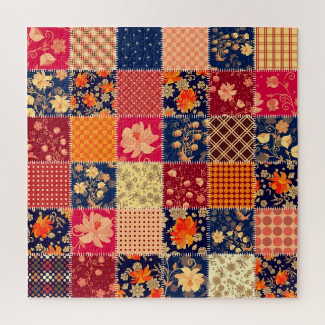 Patchwork-Charme: Blumen und geometrische Mischung (Vertikal)