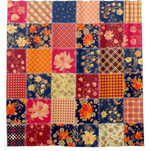 Patchwork-Charme: Blumen und geometrische Mischung Duschvorhang