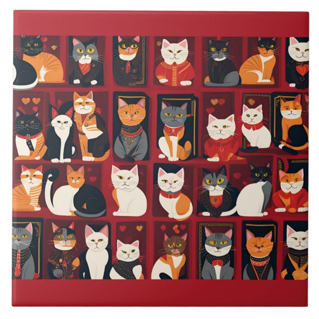 patchwork chats AI art céramique carreaux (Devant)
