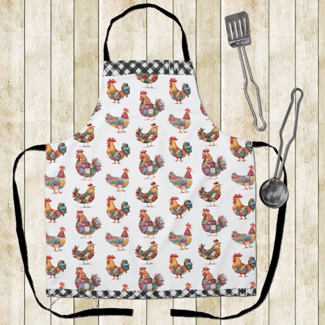 Patchwork Chickens und Gingham Print Schürze (Von Creator hochgeladen)