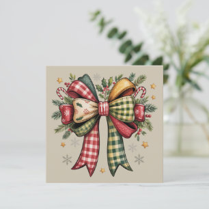 Patchwork Christmas Bow Cozy Rustic Holiday Feiertagskarte