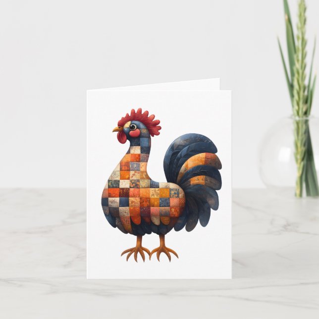 Patchwork Cockerel Greetings Card Dankeskarte (Vorderseite)
