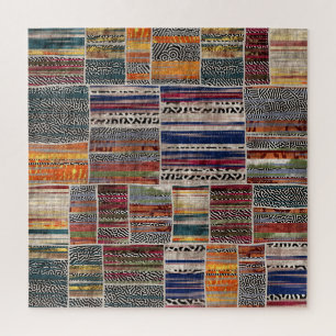 Patchwork-Collage: gemustertes Quiltmuster.