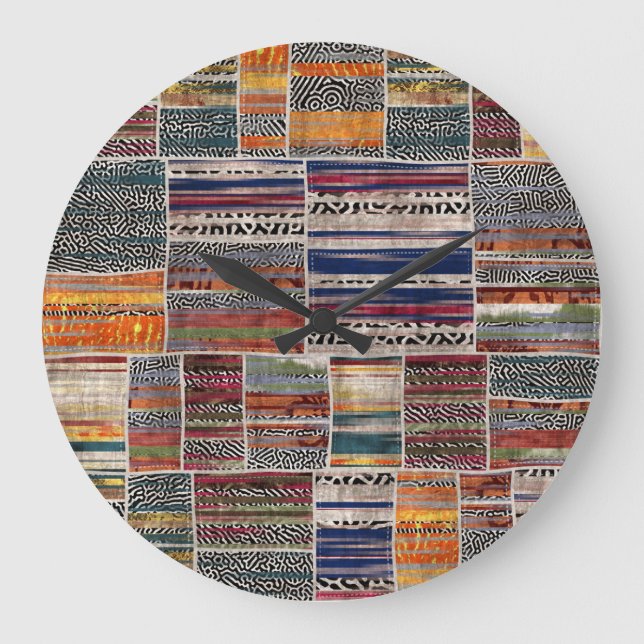 Patchwork-Collage: Mischquilt-Muster. Große Wanduhr (Vorderseite)