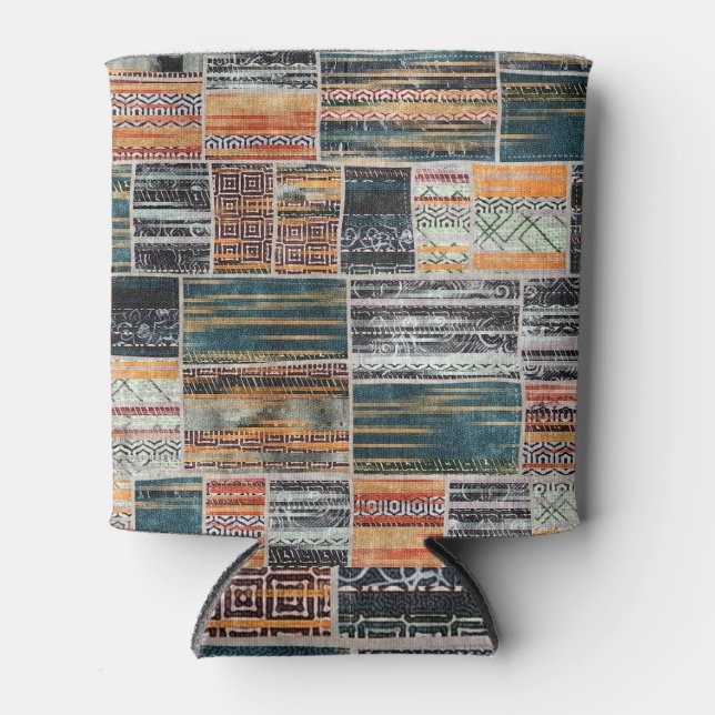 Patchwork Collage Mix, Quilt Muster Druck. Dosenkühler (Vorderseite)