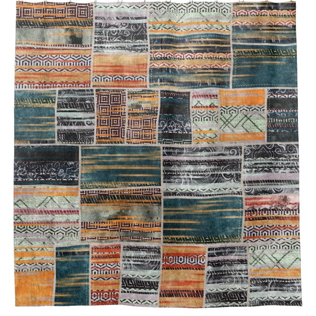 Patchwork Collage Mix, Quilt Muster Druck. Duschvorhang (Vorderseite)