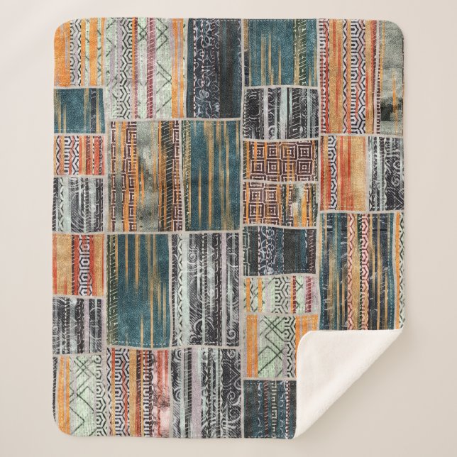 Patchwork Collage Mix, Quilt Muster Druck. Sherpadecke (Vorderseite)