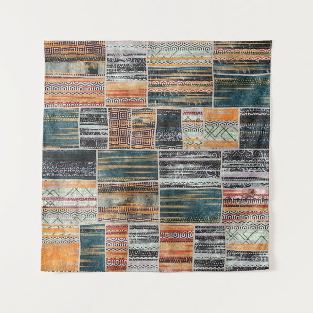 Patchwork Collage Mix, Quilt Muster Druck. Wandteppich (Vorderseite)