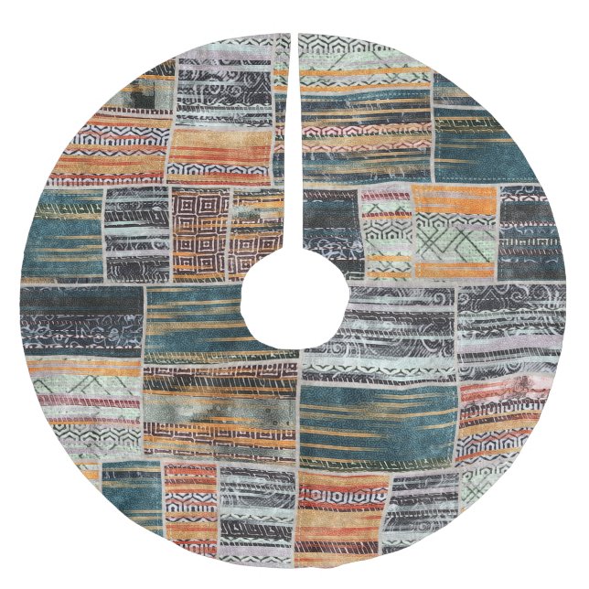 Patchwork-Collage-Mix, Quilt-Musterdruck. Polyester Weihnachtsbaumdecke (Vorderseite)