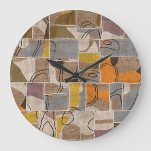 Patchwork-Collage, Quilt-Mix-Muster Große Wanduhr