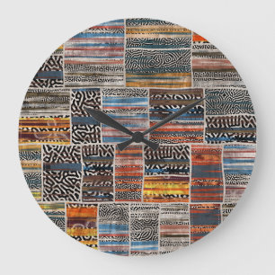 Patchwork-Collage: Quilt-Muster-Extravaganz Große Wanduhr