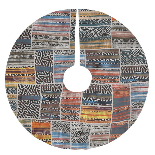Patchwork-Collage: Quilt-Muster-Extravaganz Polyester Weihnachtsbaumdecke (Vorderseite)