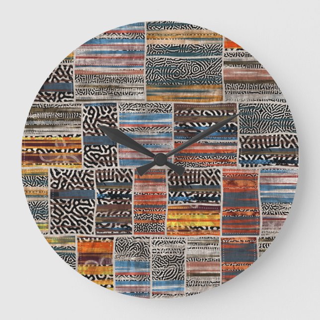 Patchwork Collage: Quilt Pattern Extravaganza Große Wanduhr (Vorderseite)