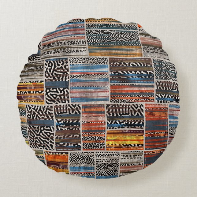 Patchwork Collage: Quilt Pattern Extravaganza Rundes Kissen (Vorderseite)