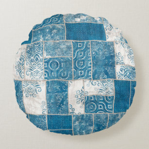 Patchwork-Collage: Quilt Pattern Mix Rundes Kissen
