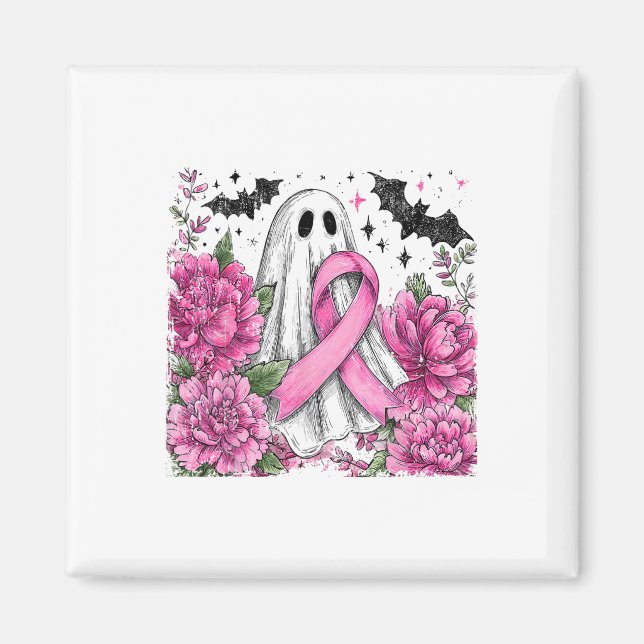 Patchwork Coquette Bow Breast Cancer Ghost Hallowa Magnet (Vorne)