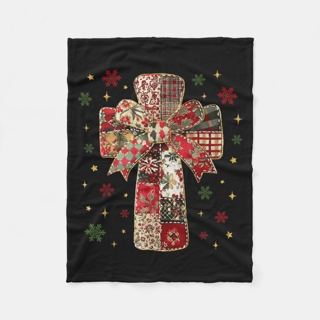 Patchwork Cross Christian Christmas Coquette Bow  Fleecedecke (Vorderseite)