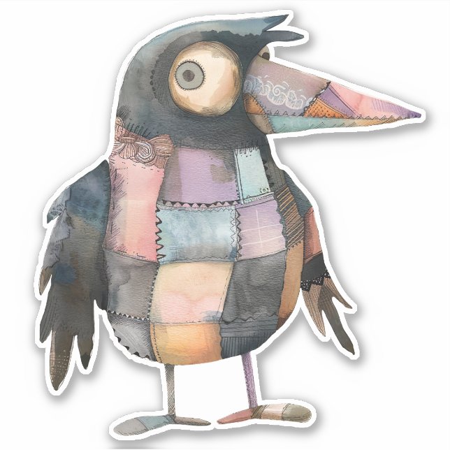 Patchwork Crow Bird Sticker (Vorderseite)