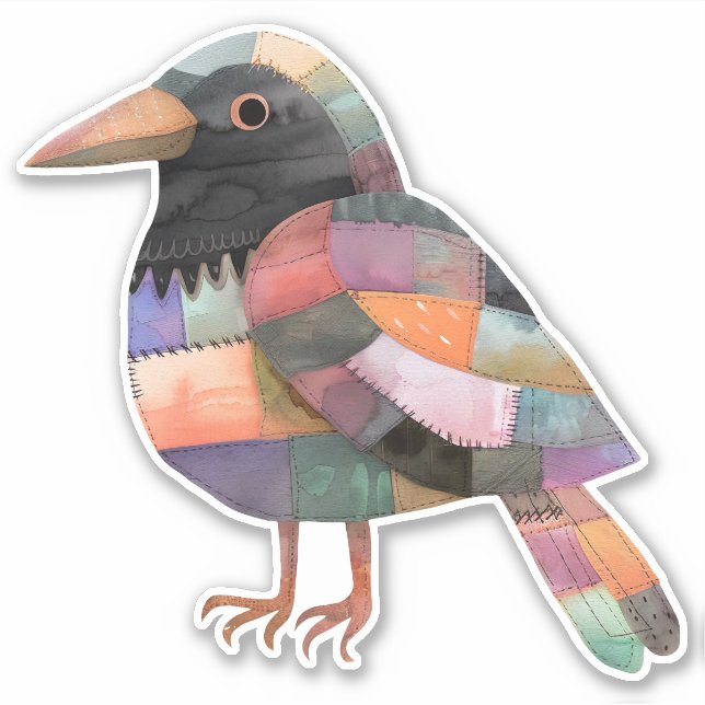 Patchwork Crow Bird Sticker (Vorderseite)