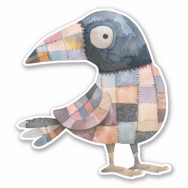Patchwork Crow Bird Sticker (Vorderseite)